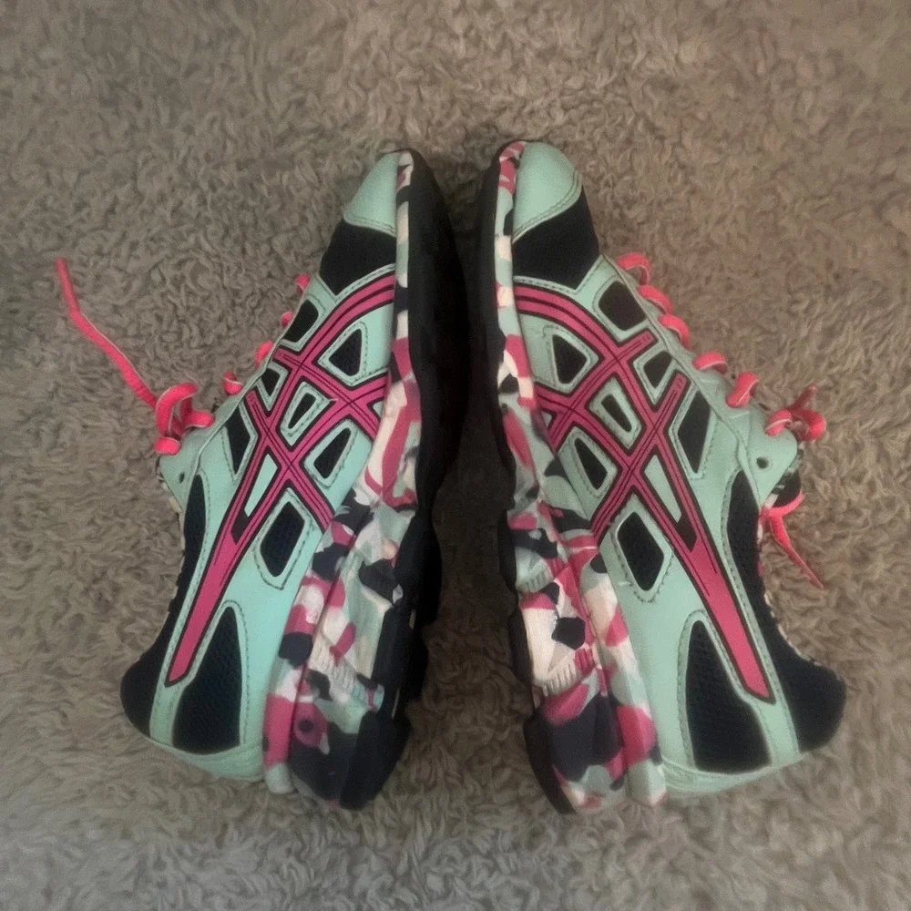 ASICS Gel-Frantic 7 Womens Running Shoes Size 6 Teal Pink‎ Mesh Camo T3A6Q